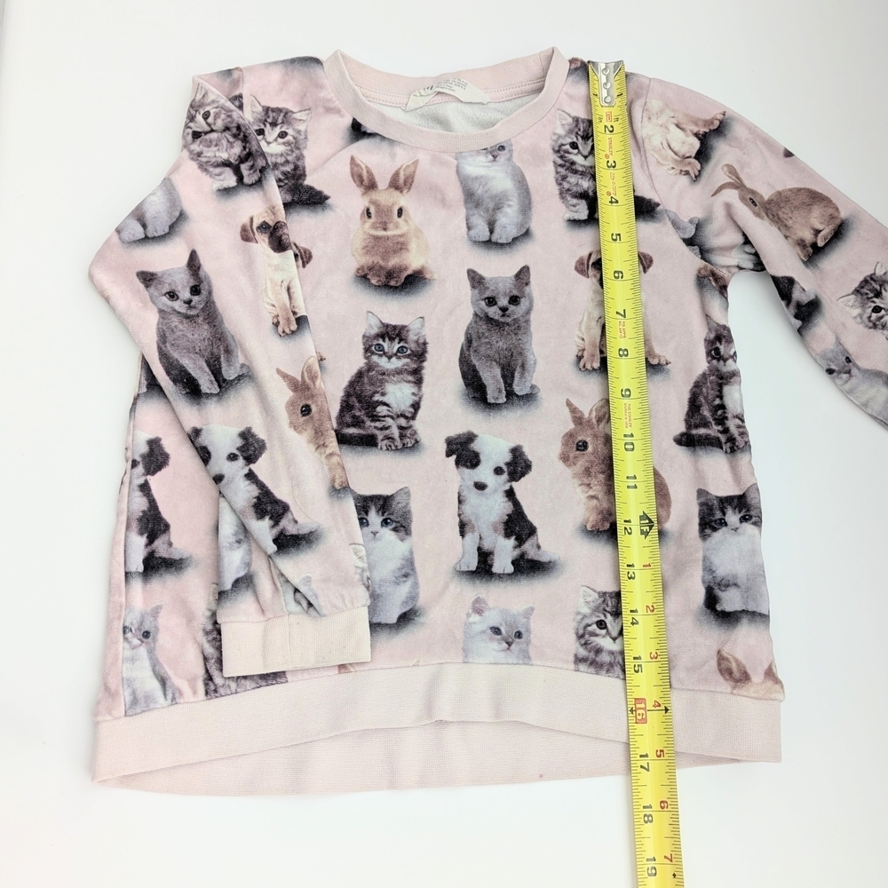 H&M Kids (4-6 yrs) Pastel Pink Velour Sweatshirt w/Kittens, Puppies & Bunnies - Picture 5 of 12